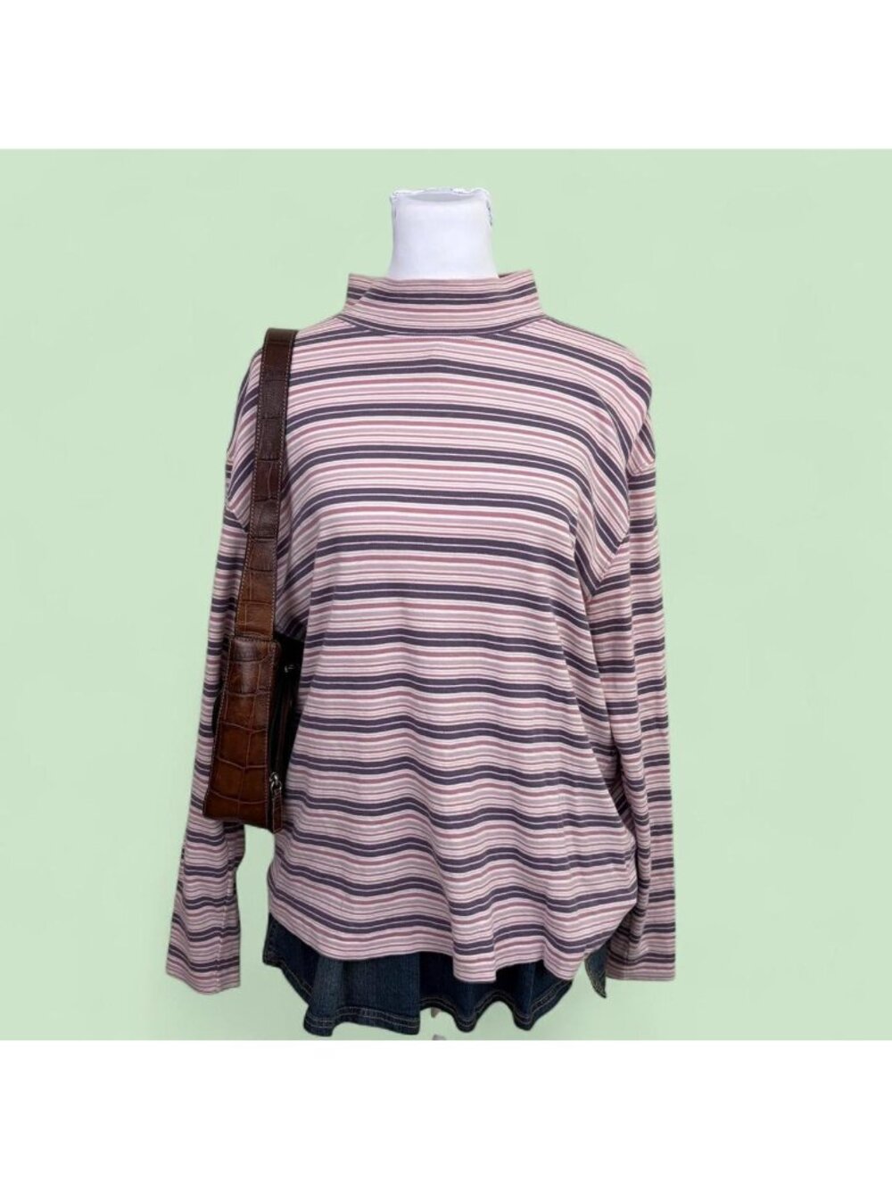 90s striped preppy quirky mock neck long sleeve shirt